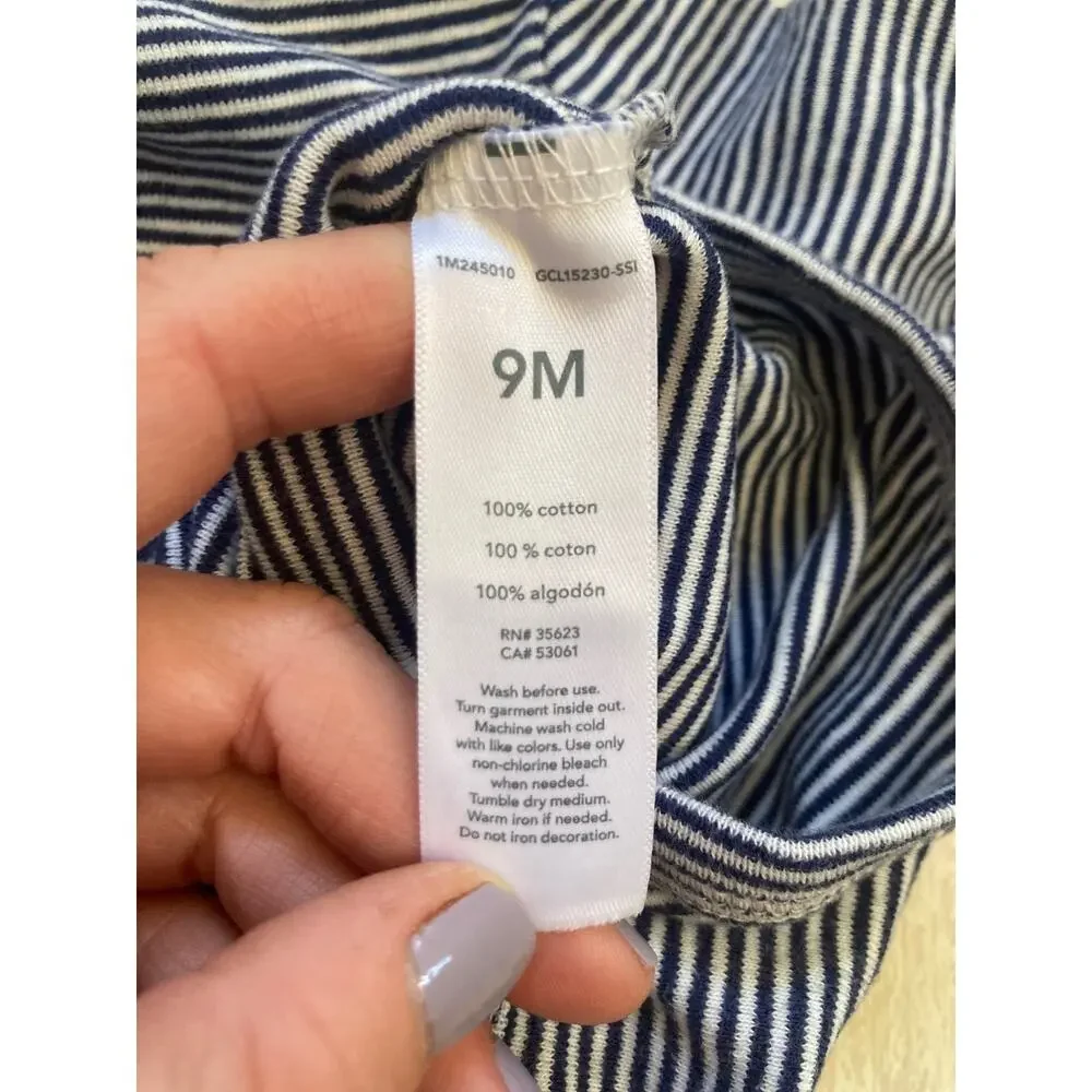 Carter’s Blue & White Striped Long Sleeve Onesie, Size 9M